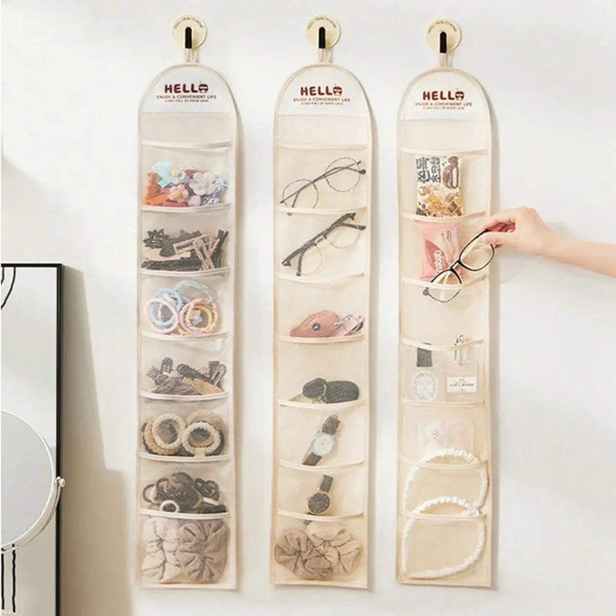 Hanging 7-compartment Storage Pouch Glasses Hair Accessories Watch