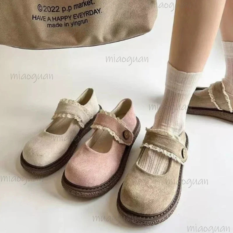 Japanese Lace Mary Jane Shoes – Women's Square Heel Loafers