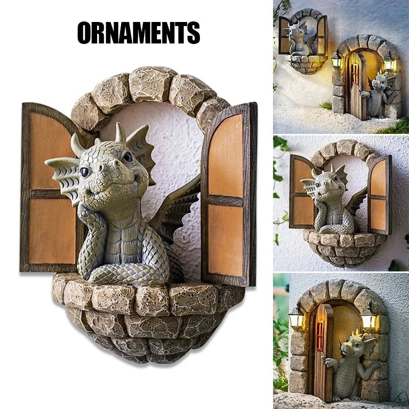 Cute Dragon Dinosaur Reading Book Resin Figurine Garden Decor