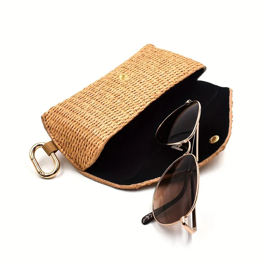 Woven Straw Eyeglass Case Hook Durable PP Material Soft Protective