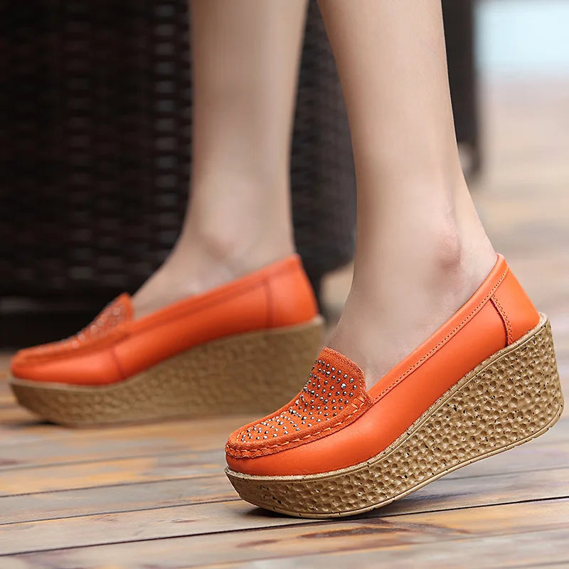 Women's Sequin Platform Wedge Loafers – Slip-On Casual Heels