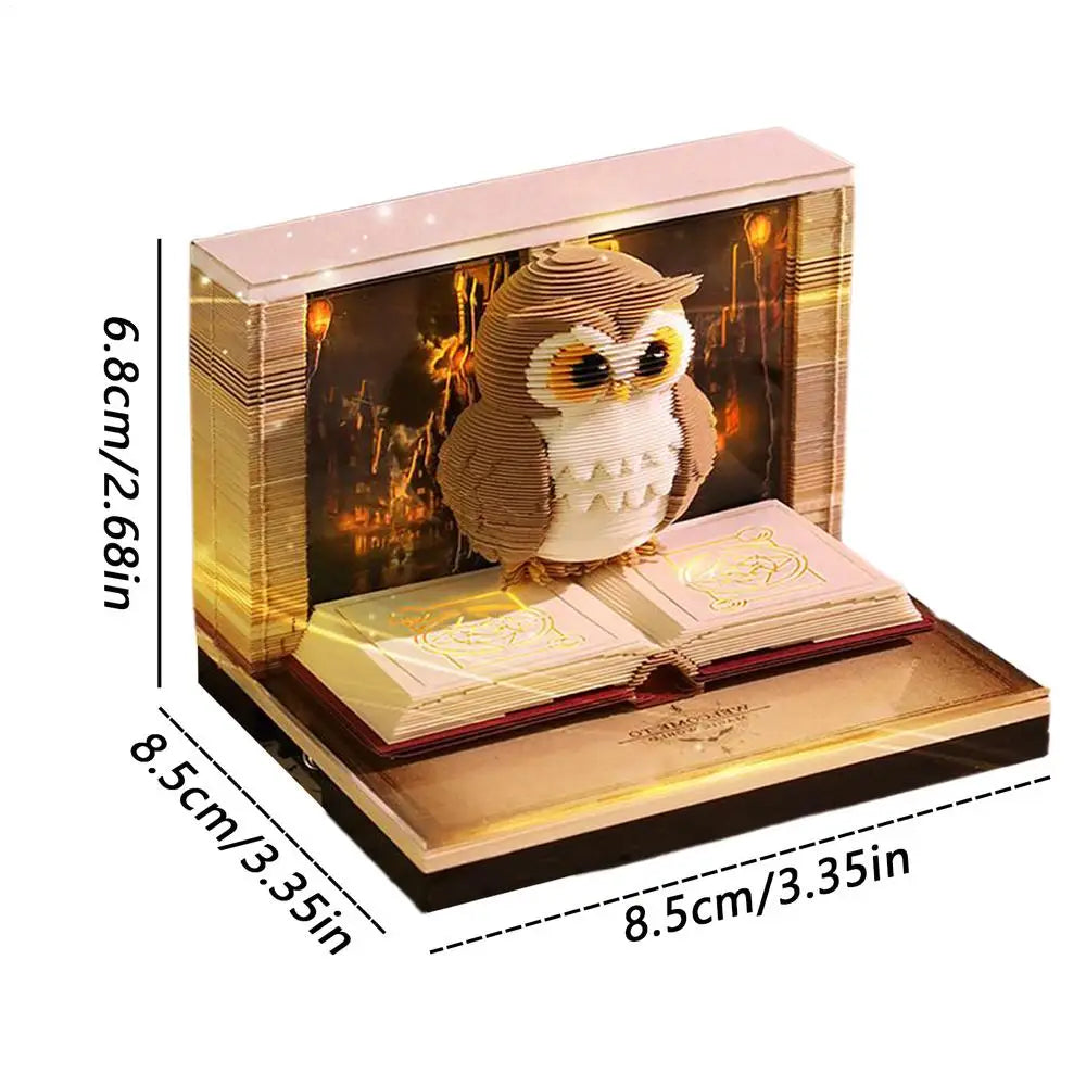 3D Tear Away Mini Desk Calendar 2026 Time Owl-shaped Carving Notepad
