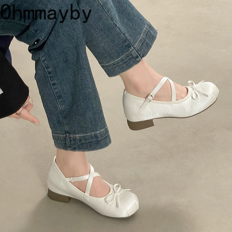 Women's Butterfly-Knot Mary Jane Ballet Flats | Low Heel