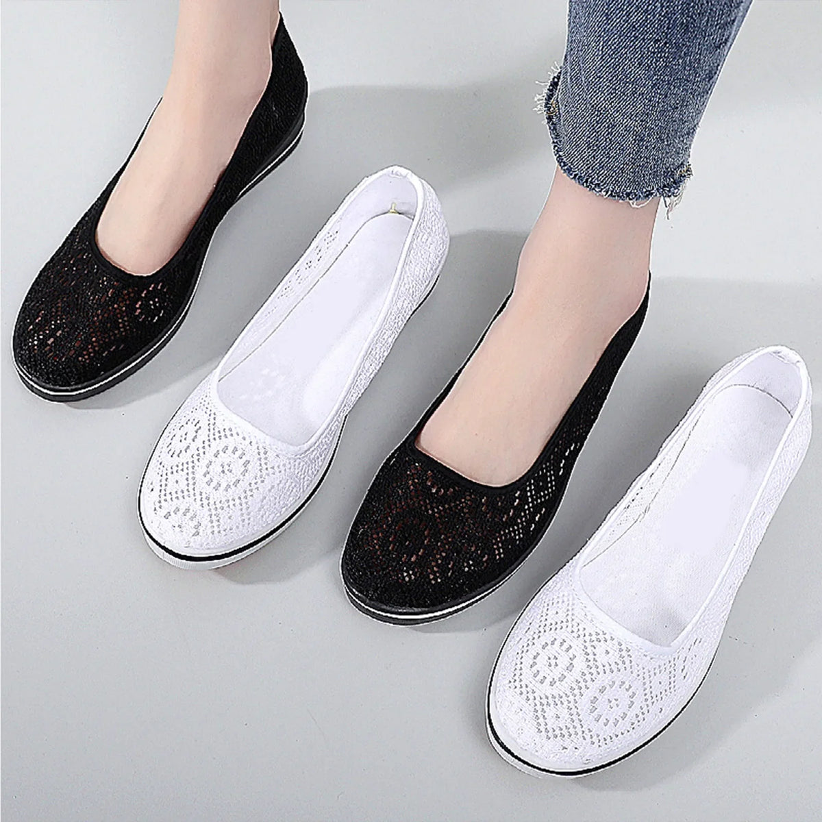 Women's Breathable Mesh Wedge Shoes – Non-Slip Work Flats