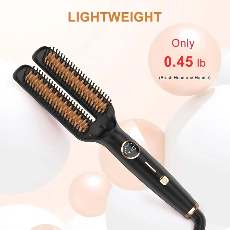 2-in-1 Ceramic Hair Straightener Brush & Curling Iron