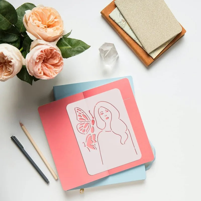 6-Piece Lady Silhouette Stencil Set – Layered Drawing Templates