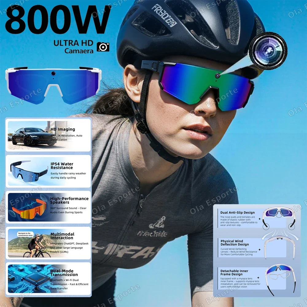 AI Smart Glasses 4K HD Camera Bluetooth UV400 Polarized Sunglasses