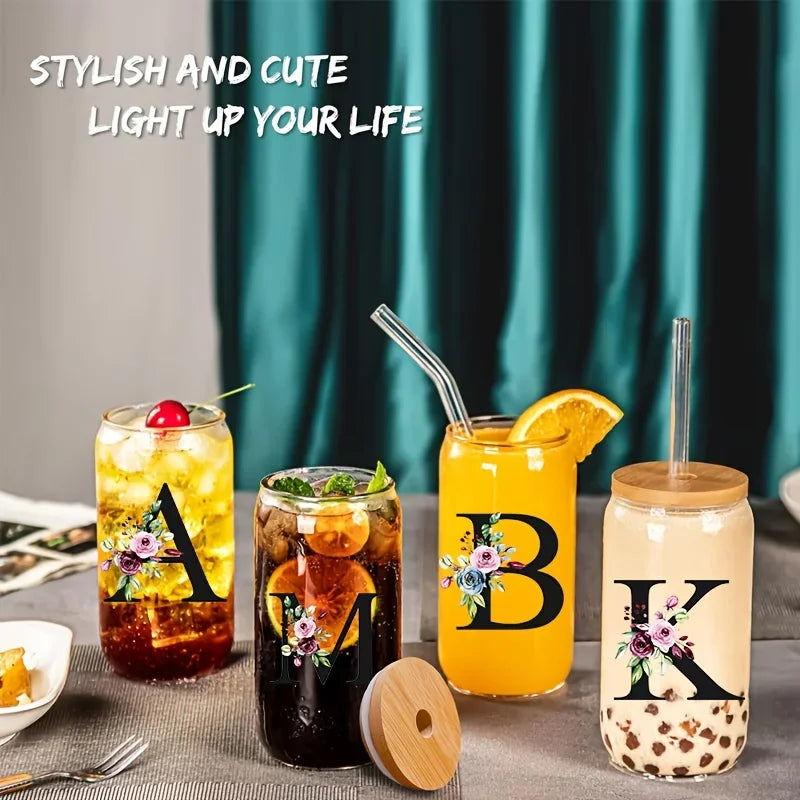 470ml Glass Tumbler with Bamboo Lid & Straw | Mason Jar Cup