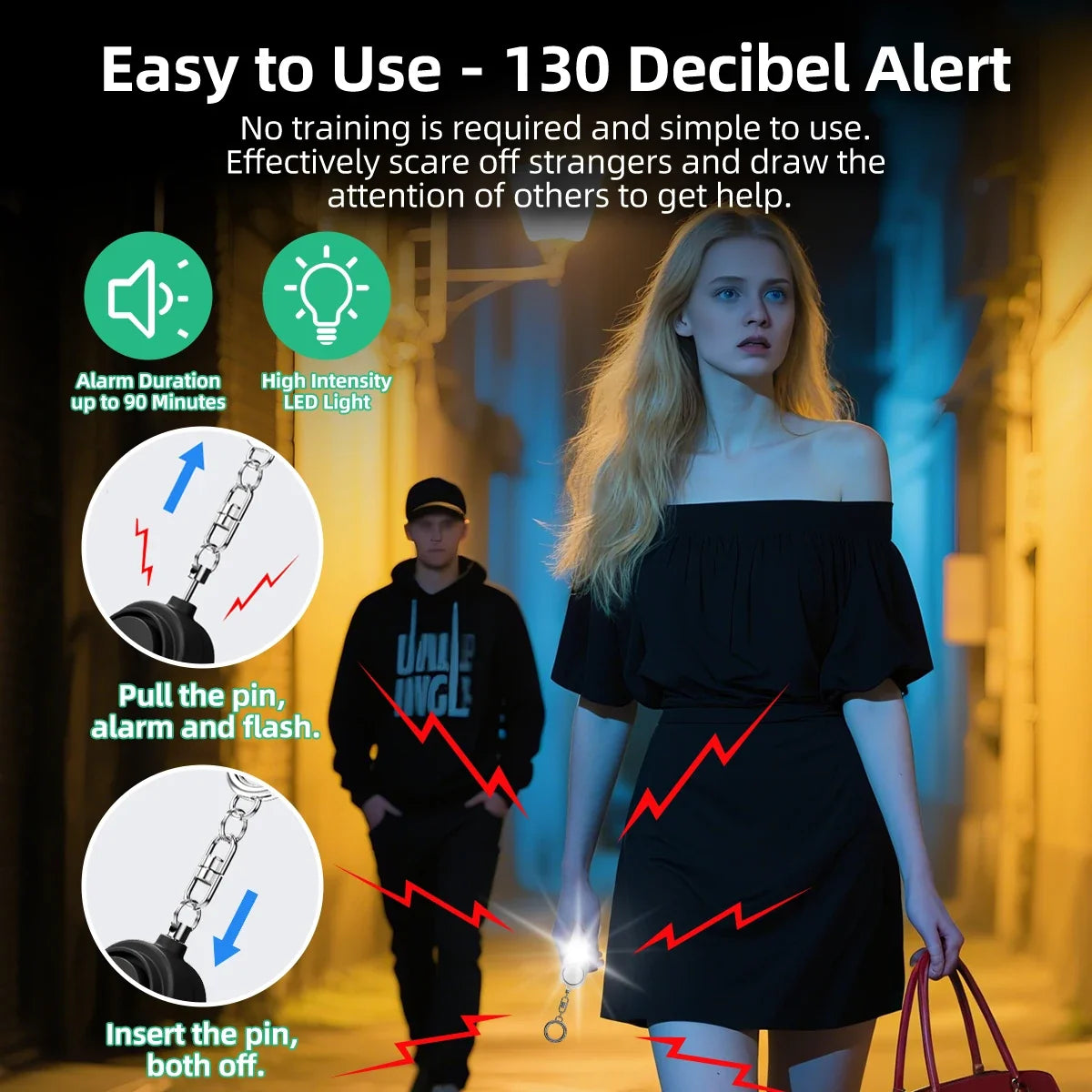 130dB Personal Safety Alarm Keychain with Strobe Light