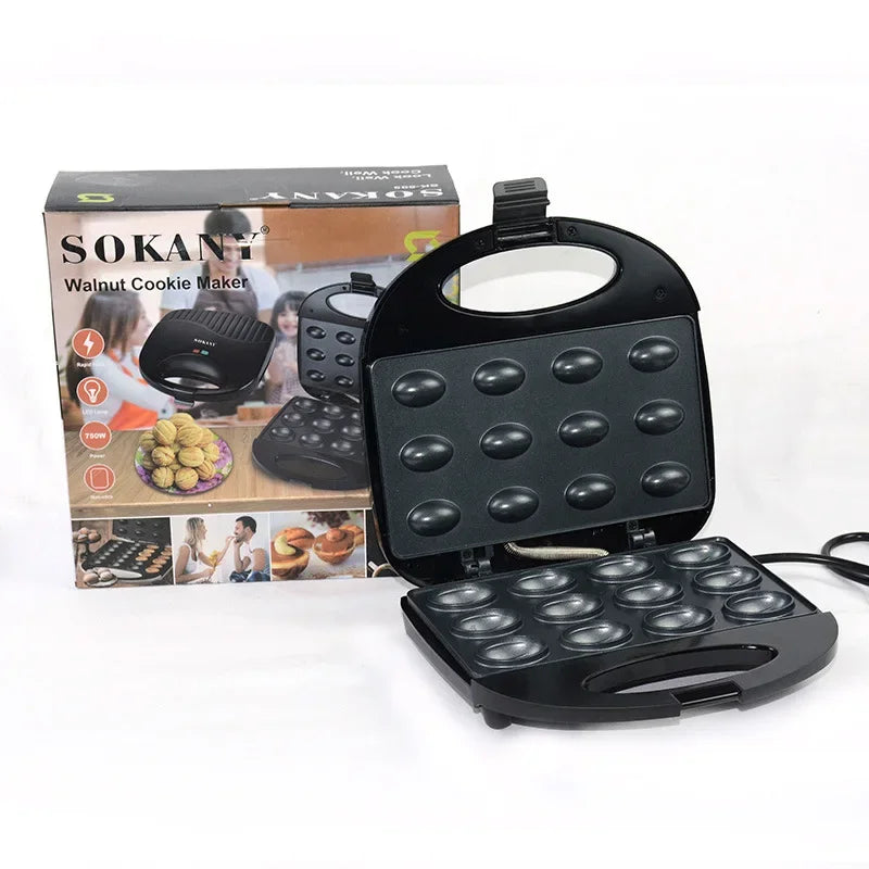 URGGU 12-Well Electric Walnut Cake Maker 750W Non-Stick Griddle