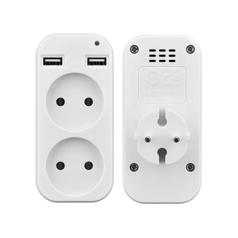 EU Plug Power Strip Adapter – 2 AC Outlets & 2 USB Ports, 1200W