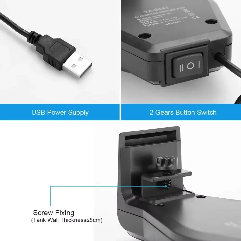 USB Mini Fish Tank Cooling Fan with Speed Control