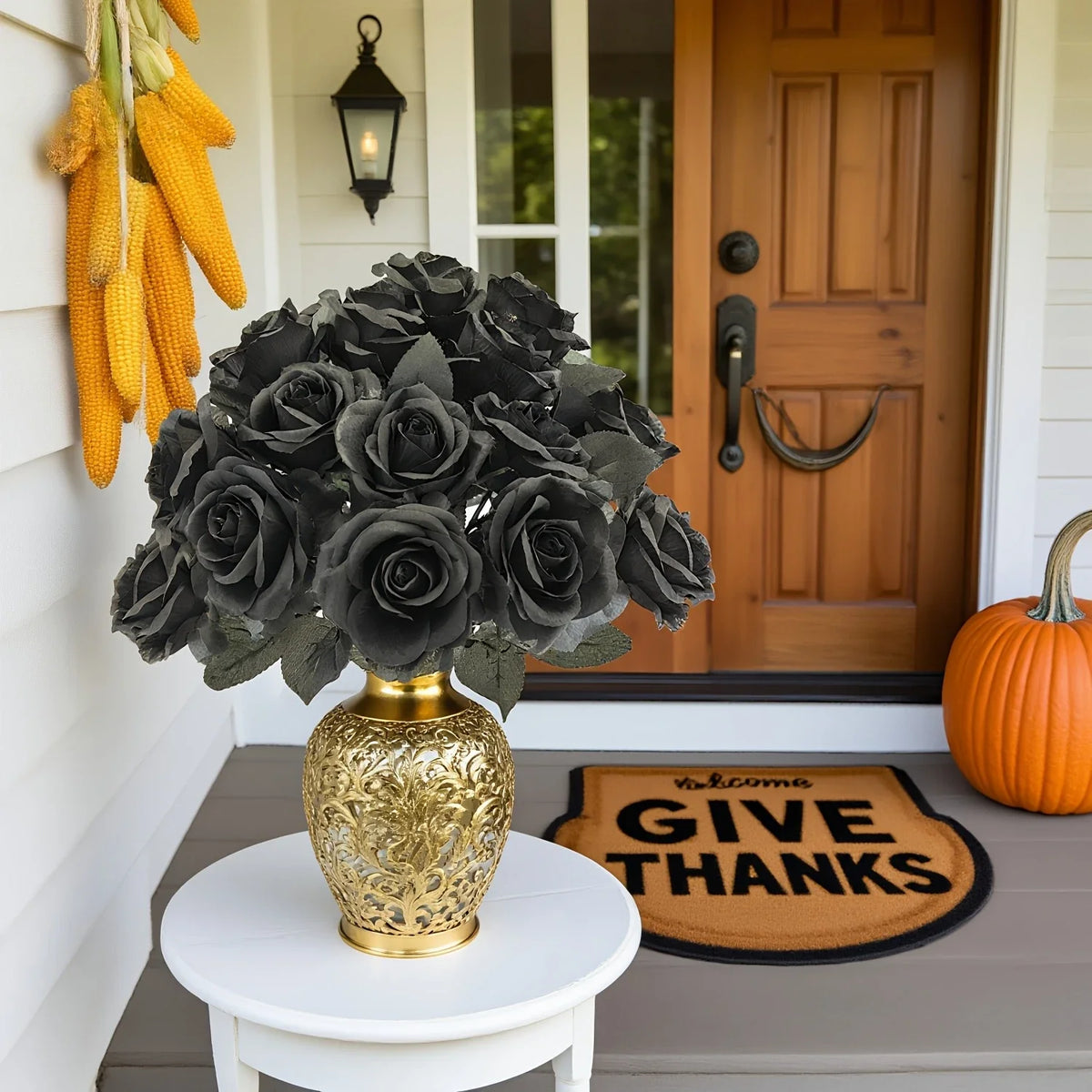 9-Bundle Black Artificial Rose Bouquet – Faux Flowers Decor