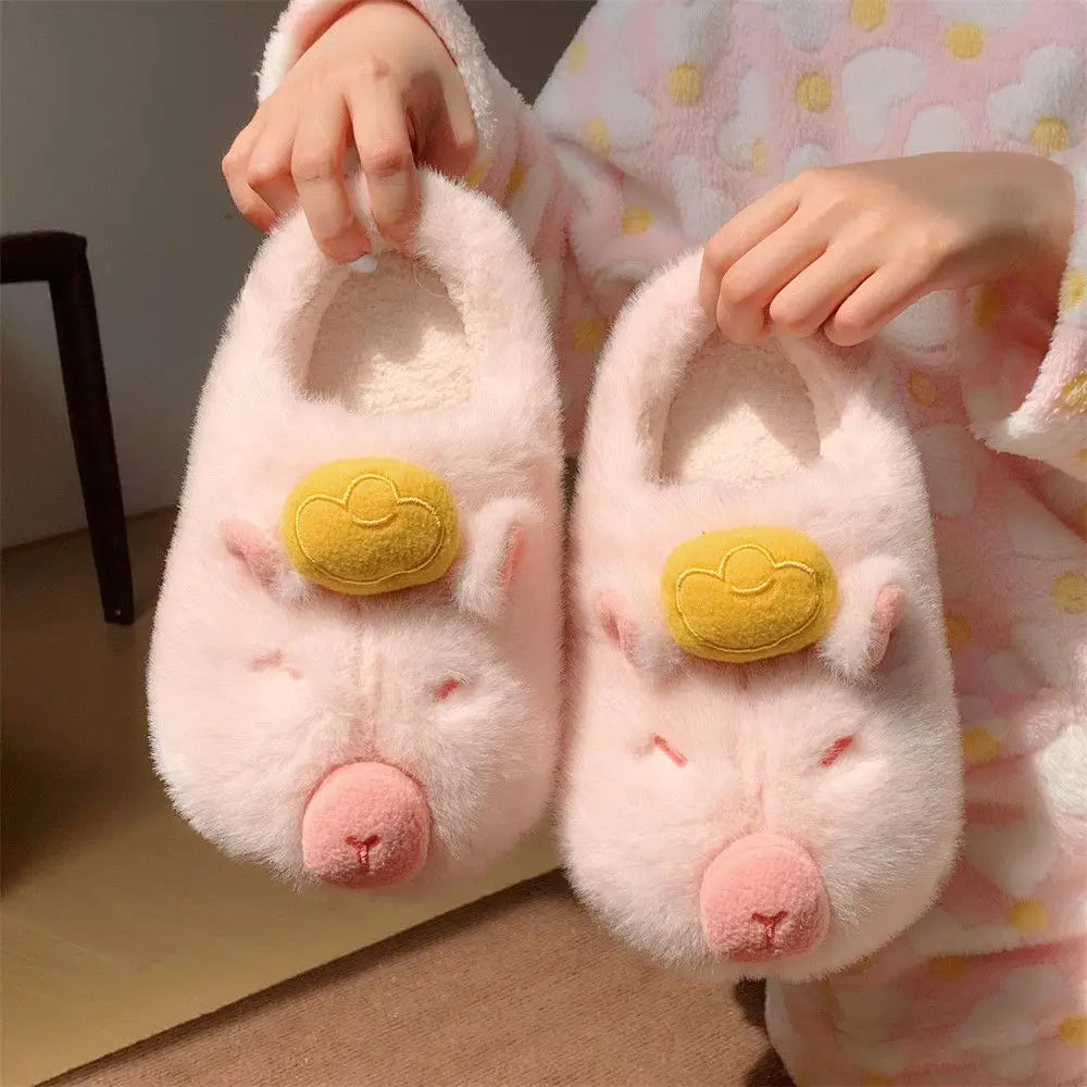 Capybara Plush Slippers Women – Cozy Faux Fur Indoor Slides