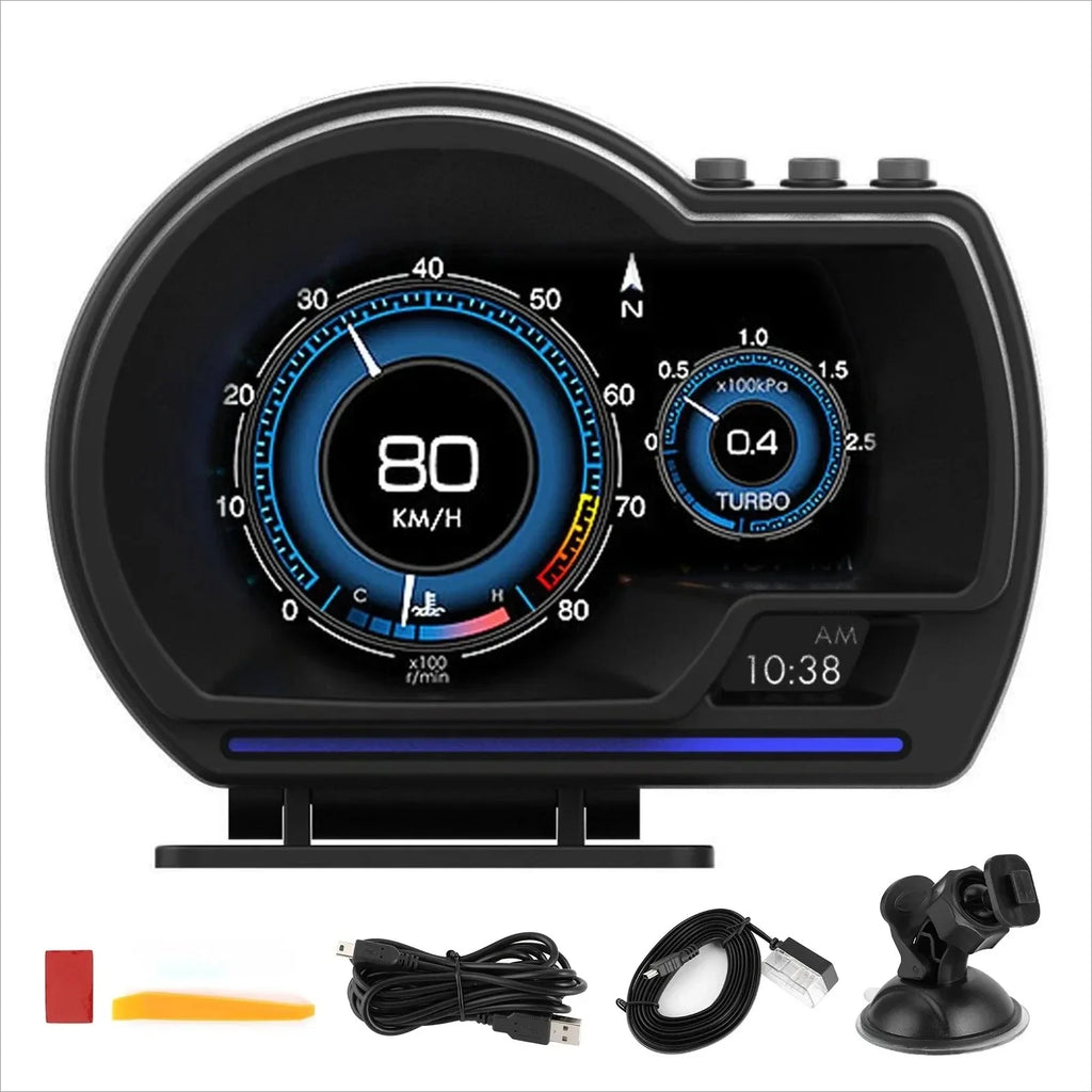 OBD2 Car HUD GPS Speedometer Turbo RPM Alarm HD Display