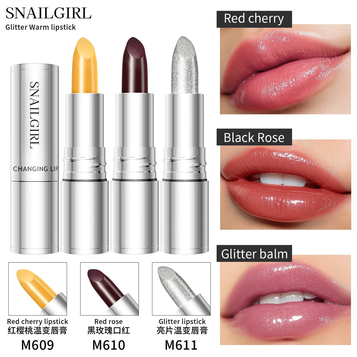 QIC Color-Changing Glitter Lipstick – Matte Waterproof Lip Tint