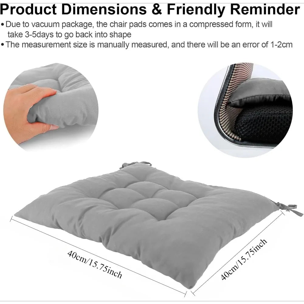 6-Pack Thick Square Chair Cushions Soft Fiber Seat Pads Ties Rocking