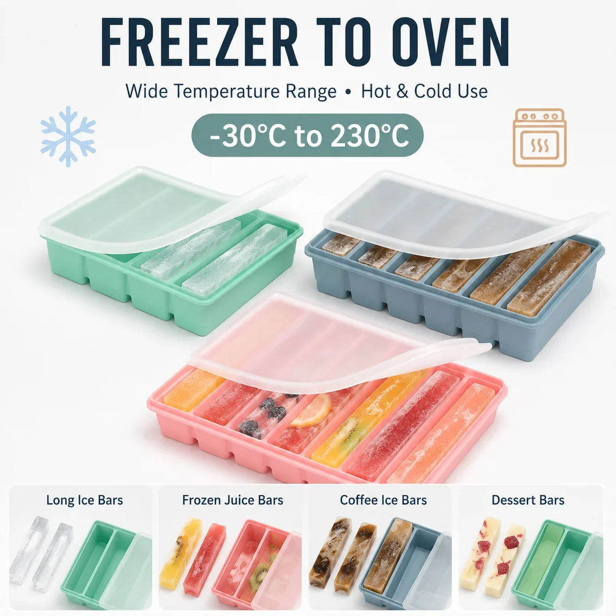 3-Piece Silicone Long Ice Cube Tray Set with Lids | Ice Stick Maker