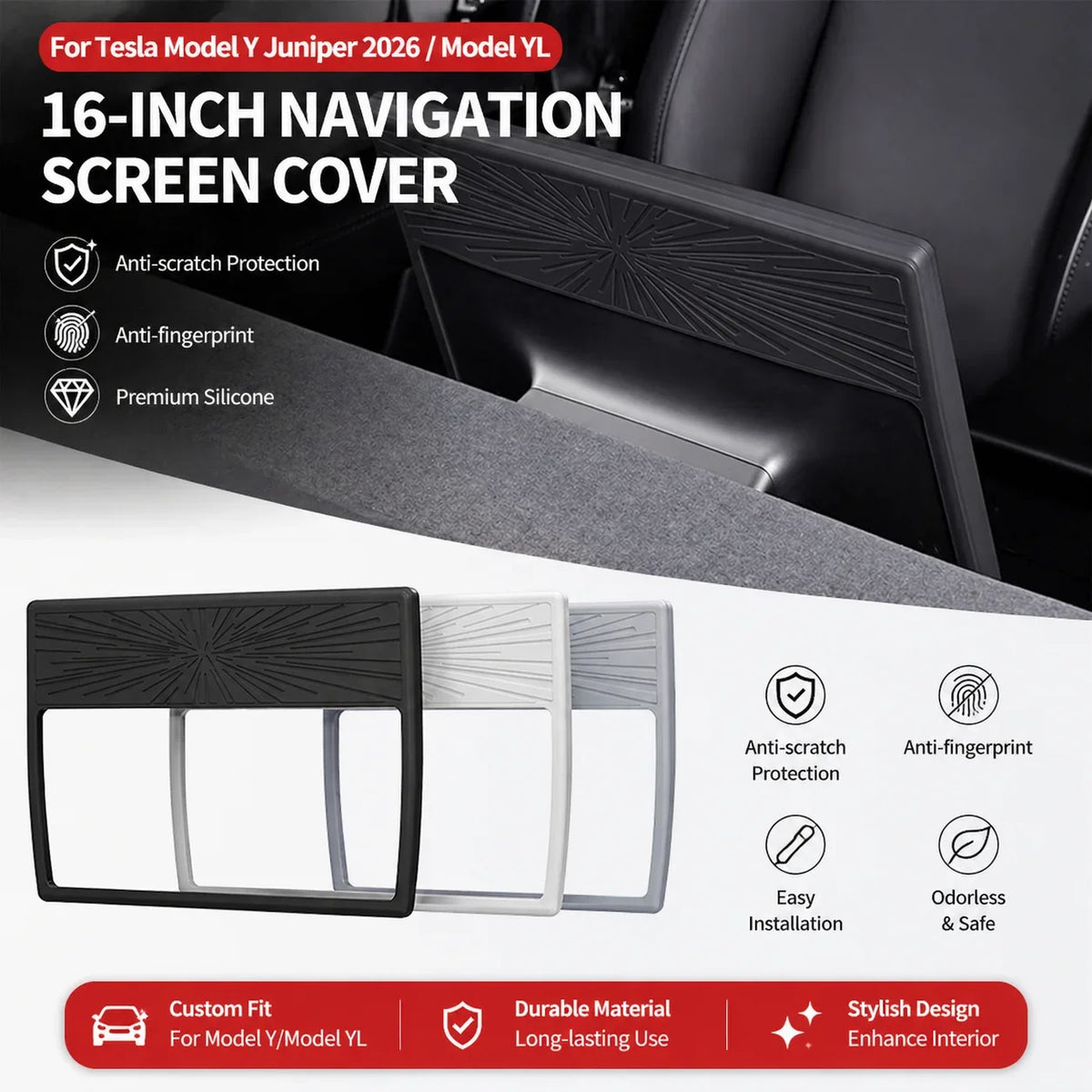 16" Silicone Screen Protector Frame for Tesla Model Y 2026