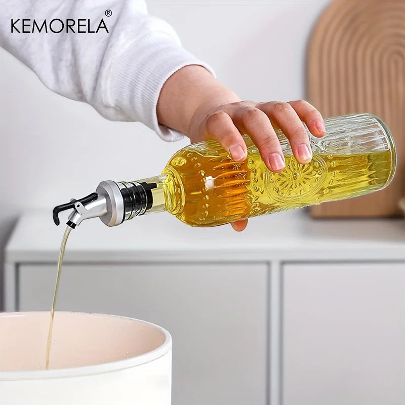 KEMORELA Glass Olive Oil Decanter – Leak-Proof Pouring Spout