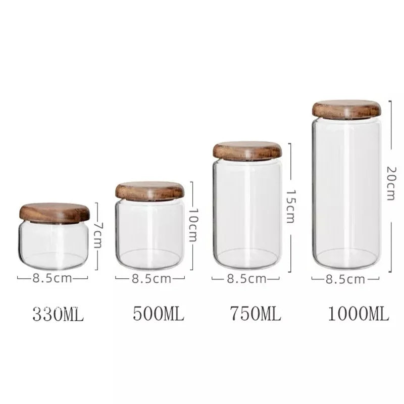 KEMORELA Glass Airtight Storage Jar with Acacia Wood Lid