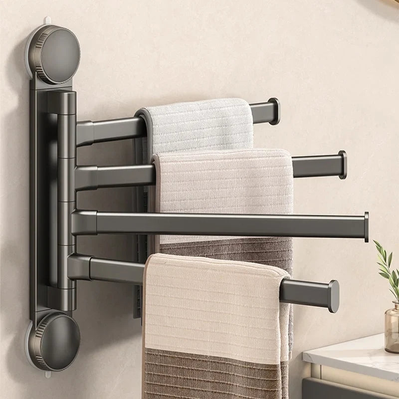 Drill-Free Rotating Double Towel Bar Rack with Suction Cup & Hook