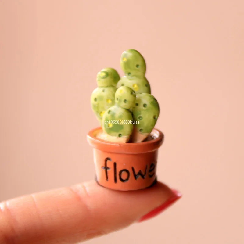 Kawaii Mini Resin Cactus Figurine | DIY Dollhouse Décor