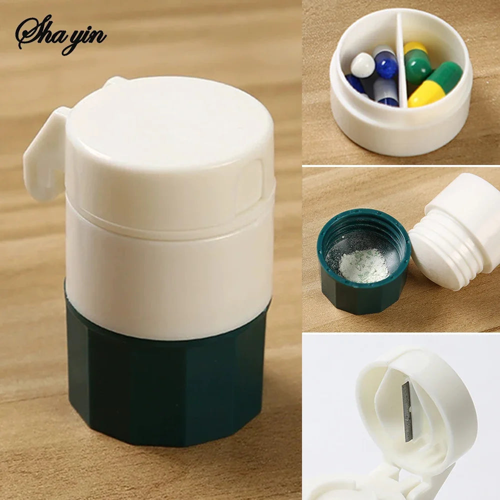 4-in-1 Portable Pill Case with Cutter, Grinder & Storage