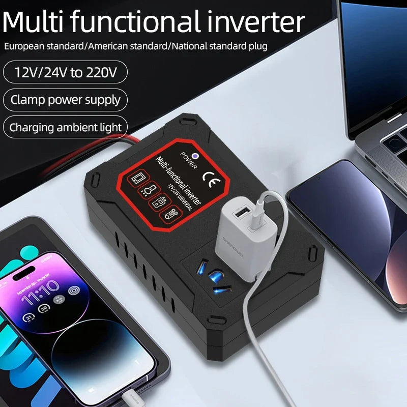 200W Car Power Inverter 12V/24V to 220V Portable Converter