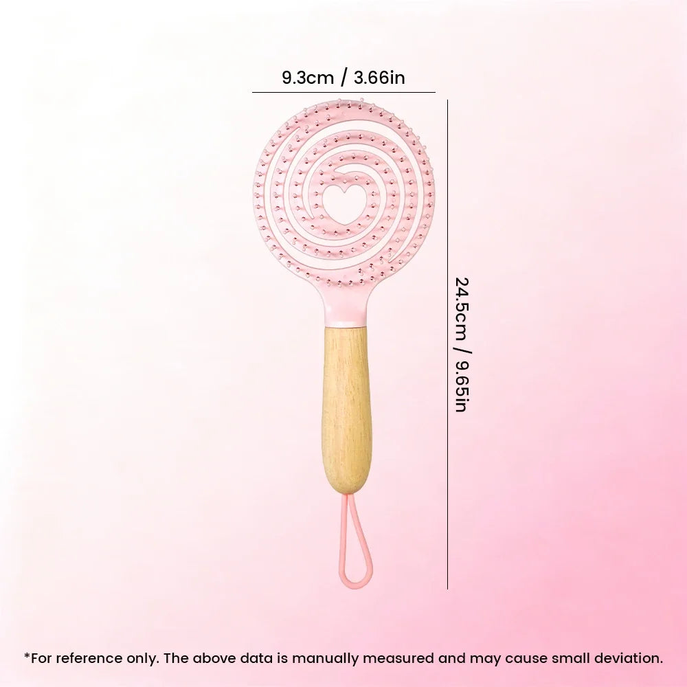 Pastel Spiral Vent Hair Comb – Oak Wood Handle | 3 Colors