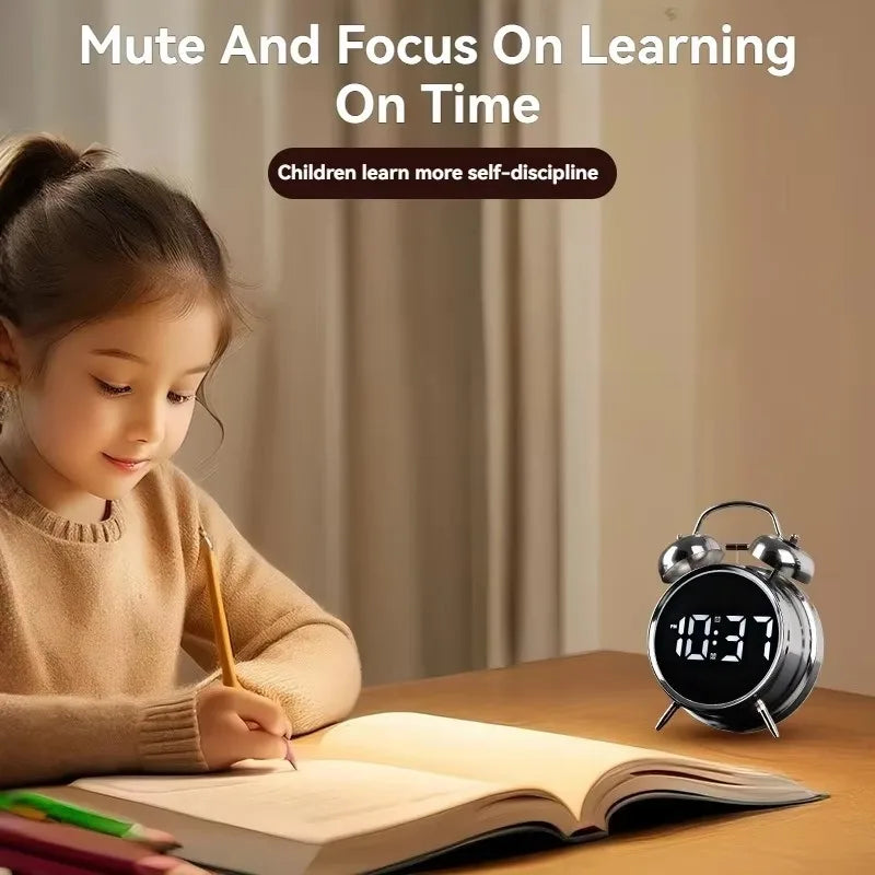 Dual Bell Digital Alarm Clock – LED Display, Metal, Kids & Adults