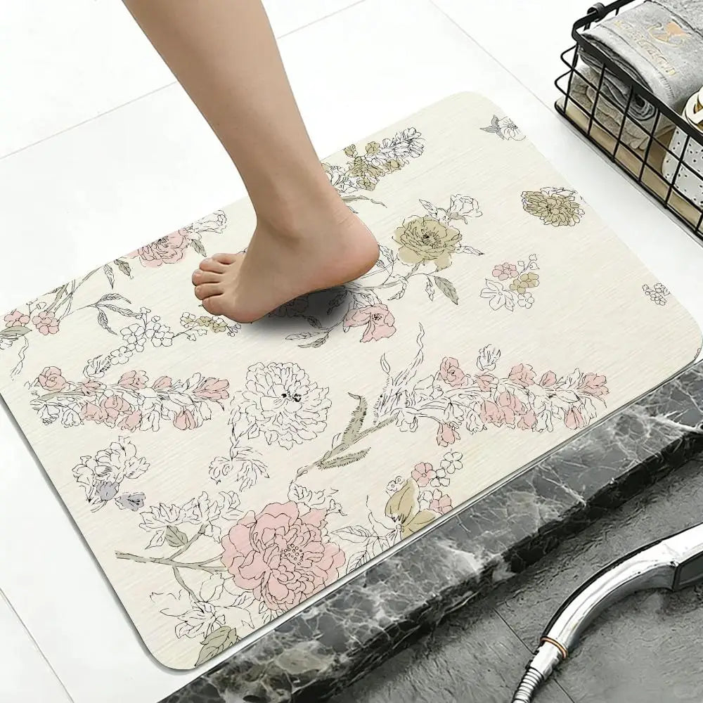 French Country Floral Diatomite Bath Mat – Quick Dry Non-Slip