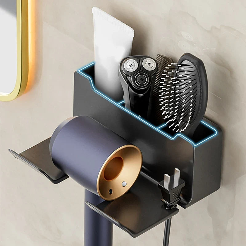 Wall Mounted Hair Dryer Holder – Punch-Free Bathroom Shelf