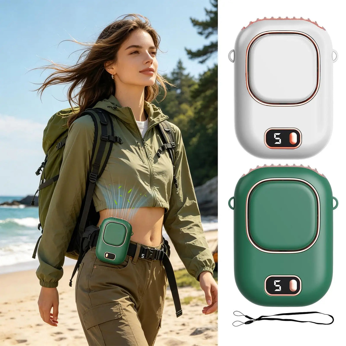 Bladeless Waist Clip Fan – 5-Speed USB Rechargeable Personal Fan