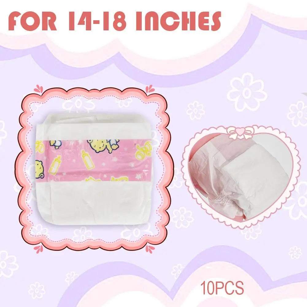 10pcs Mini Doll Diapers for 17" Baby Dolls | Dollhouse Accessories