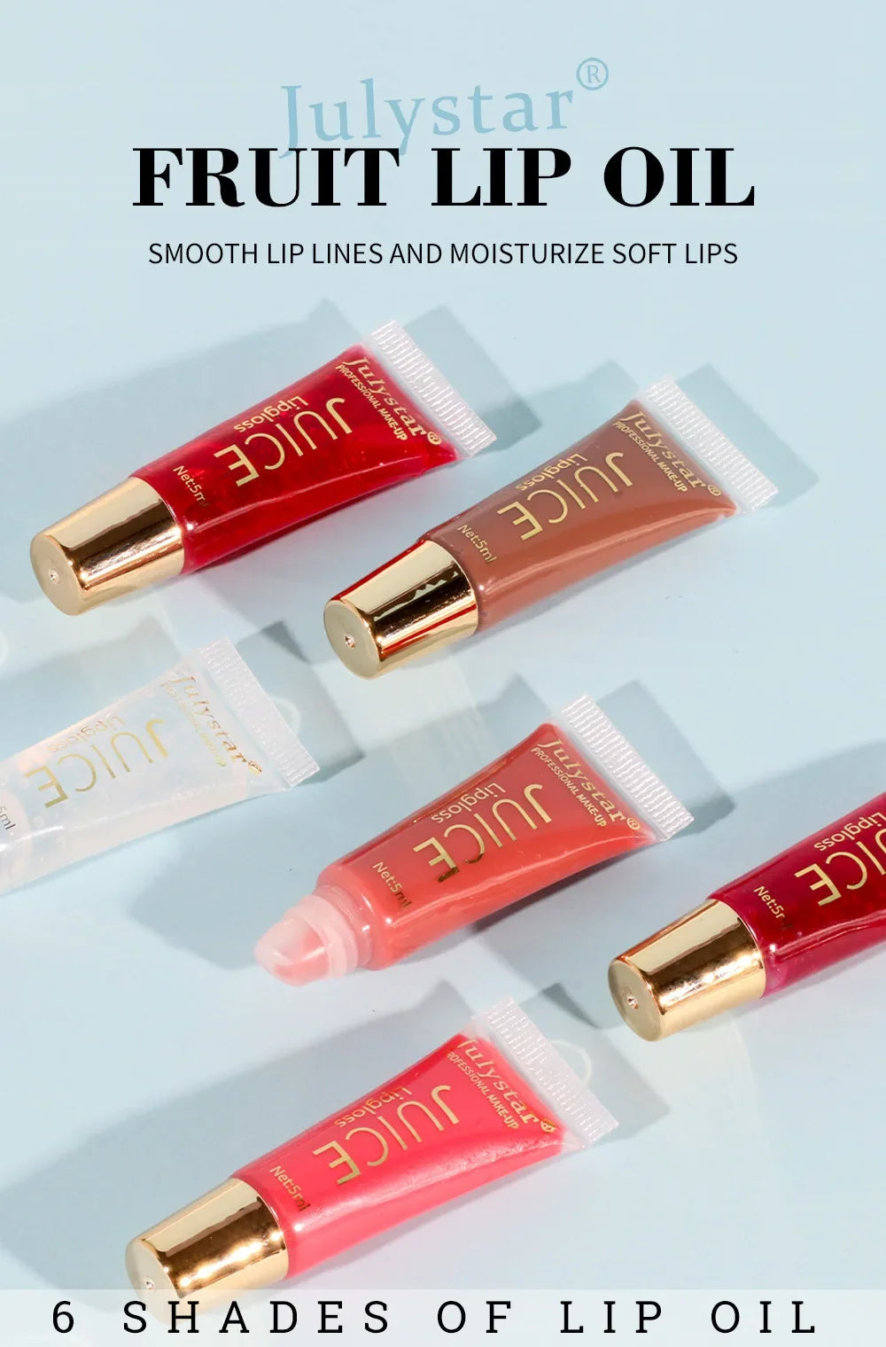 6-Color Fruit Flavor Mirror Lip Gloss Oil | Long-Lasting Shine