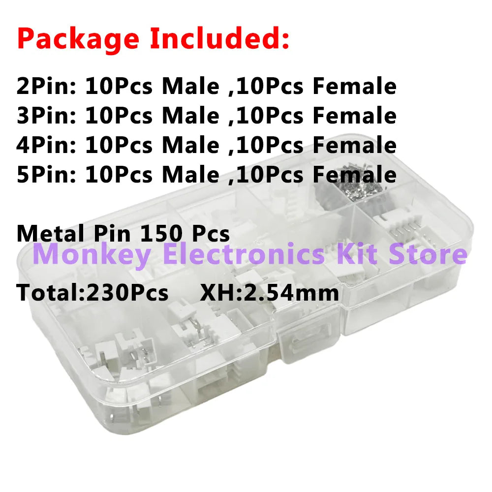 230Pcs JST PH 2.0mm XH 2.54mm Crimp Connector Terminal Kit