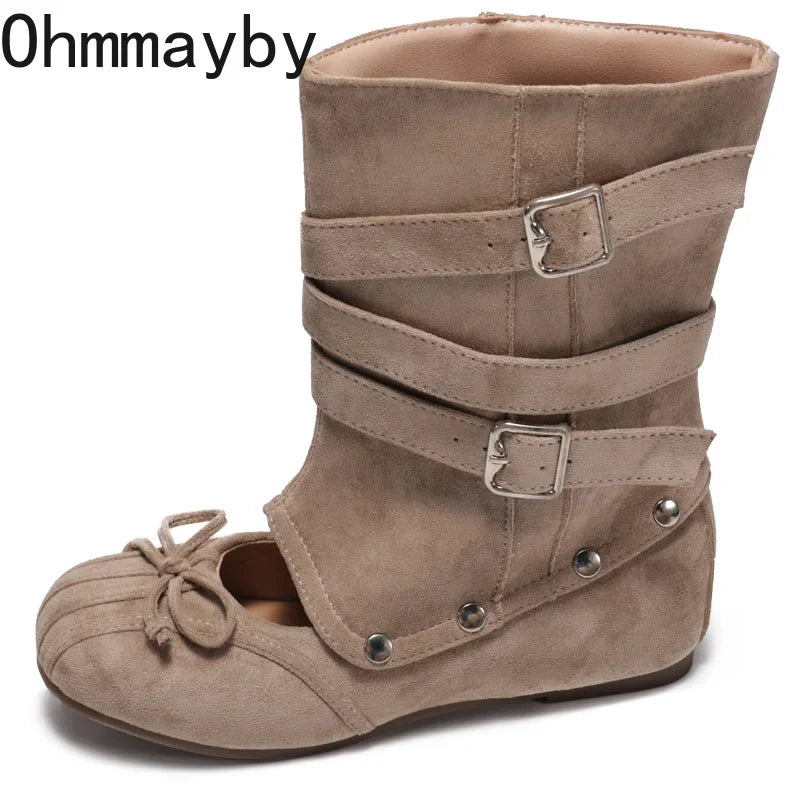 Women's Vintage Hollow-Out Wedge Boots – Multi Buckle Slip-On