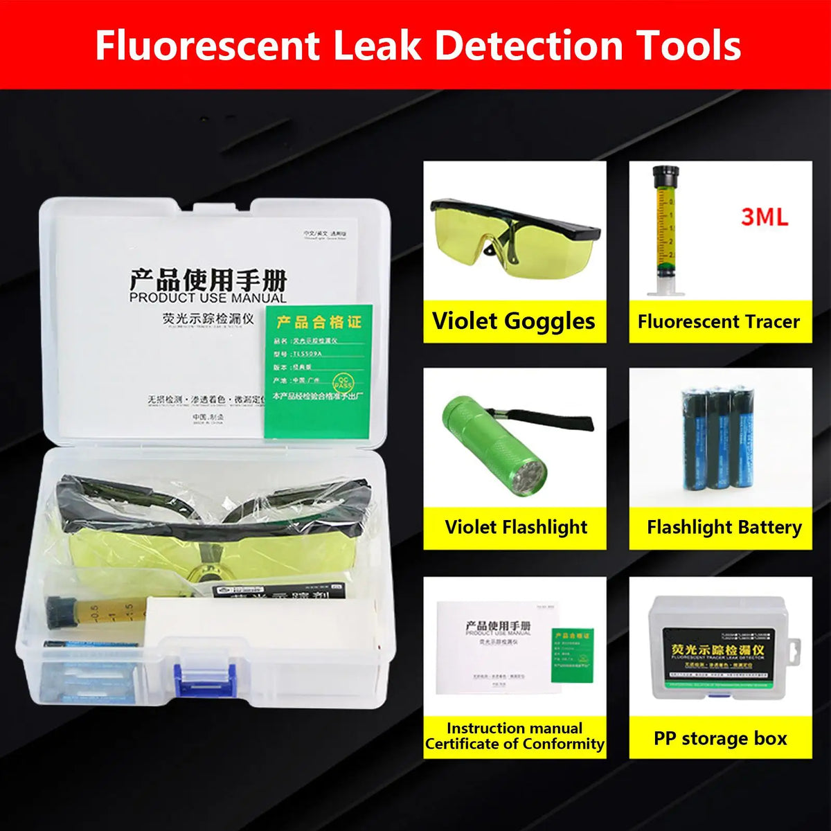 UV Fluorescent AC Refrigerant Leak Detector Kit – R134a