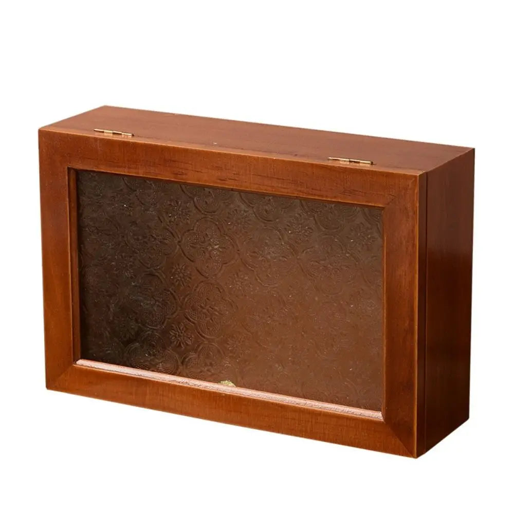 Vintage Wooden Jewelry Box with Floral Glass Lid | Trinket Storage
