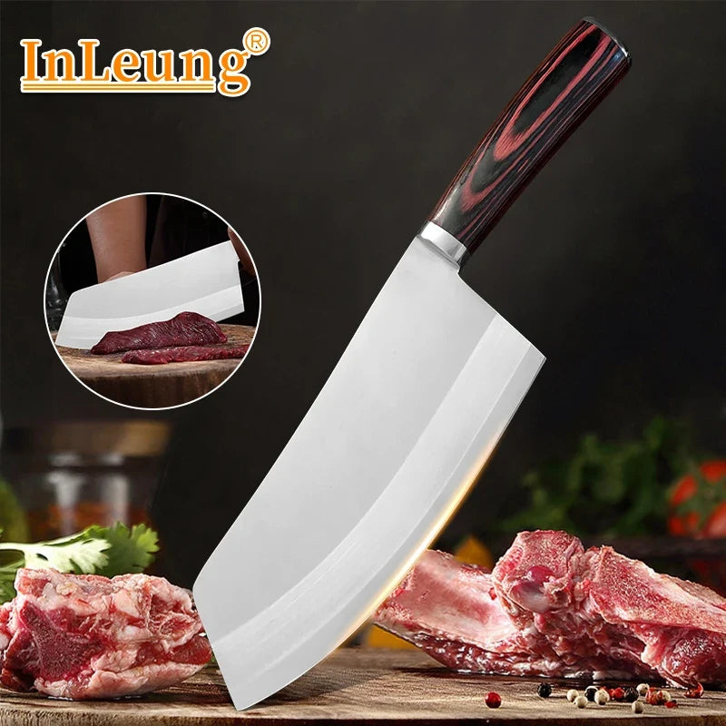 InLeung Professional Cleaver Knife – Stainless Steel Wood Handle