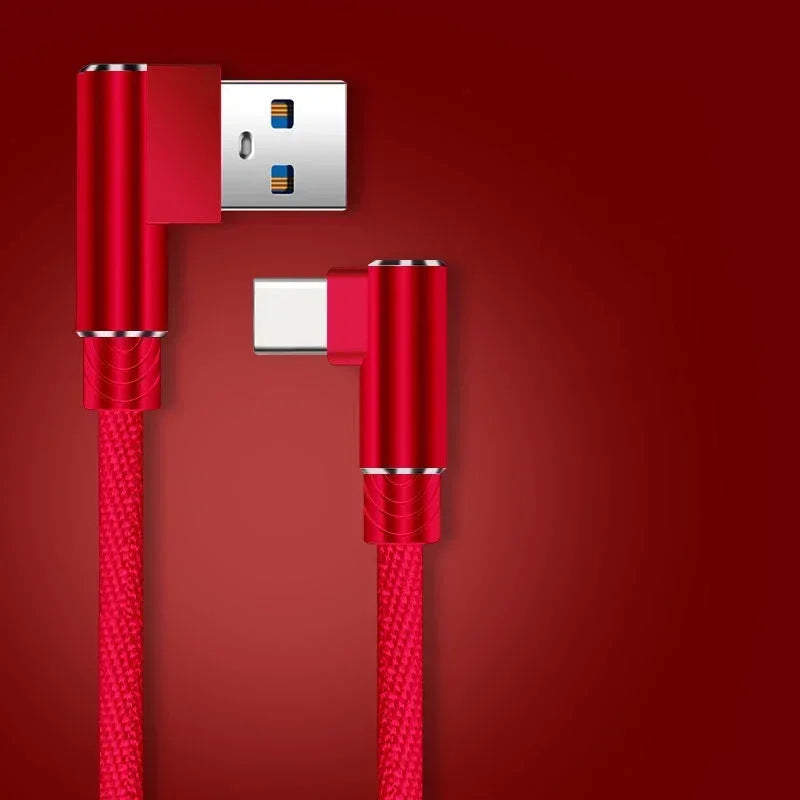 40W 5A USB-C 90° Braided Fast Charging Cable 1M/2M