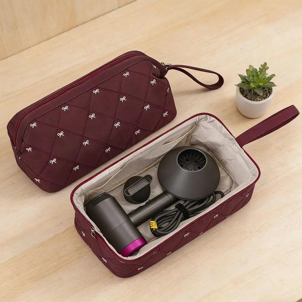 Bowknot Hair Dryer Storage Bag – Dustproof Travel Organizer