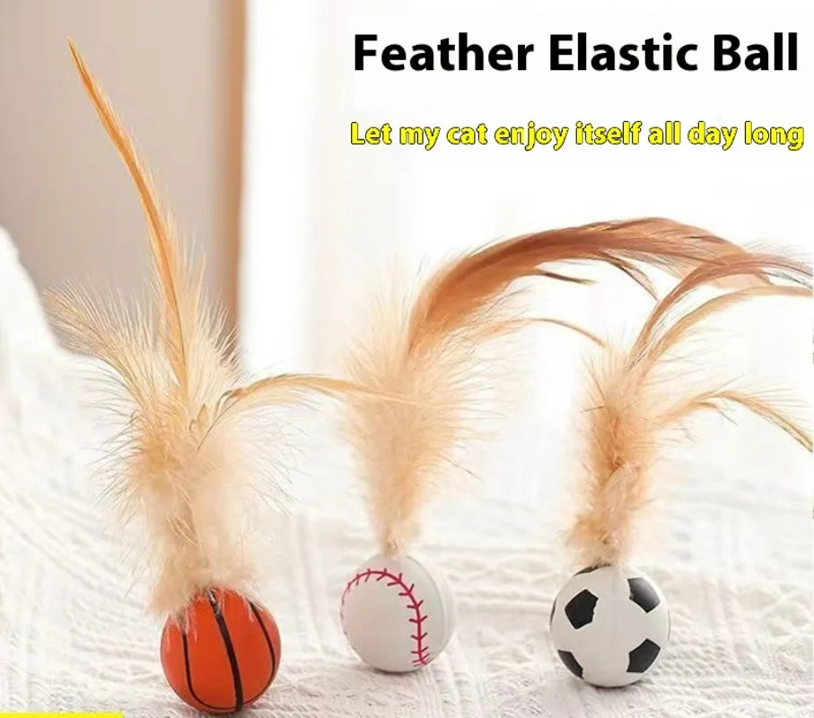 Popular Chicken Feather Rubber Elastic Ball Throwing Cat Toy