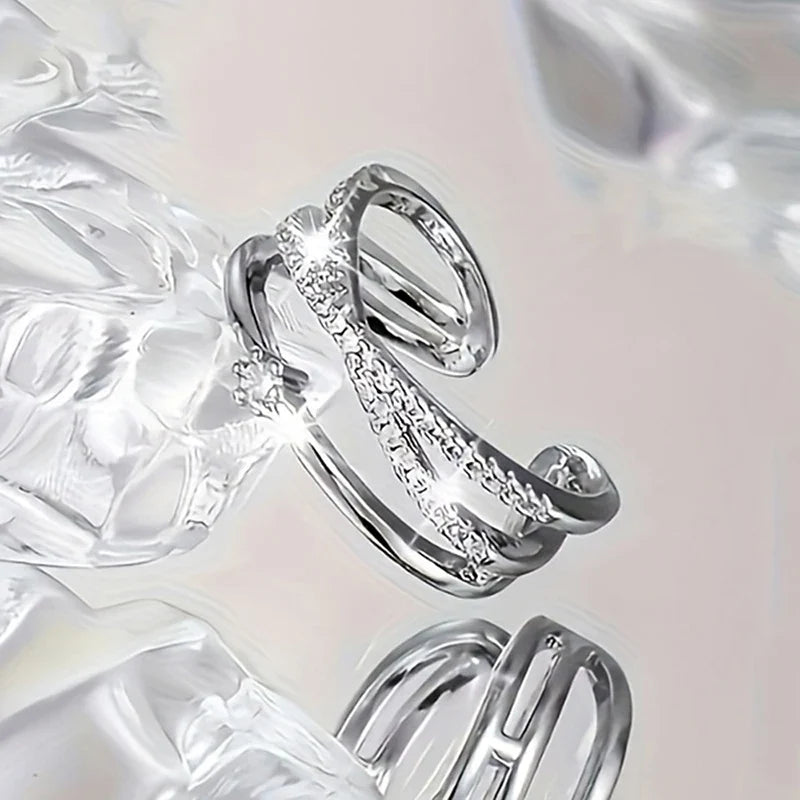 Huitan Cross Ring for Women – CZ Pave Brass Fashion Band