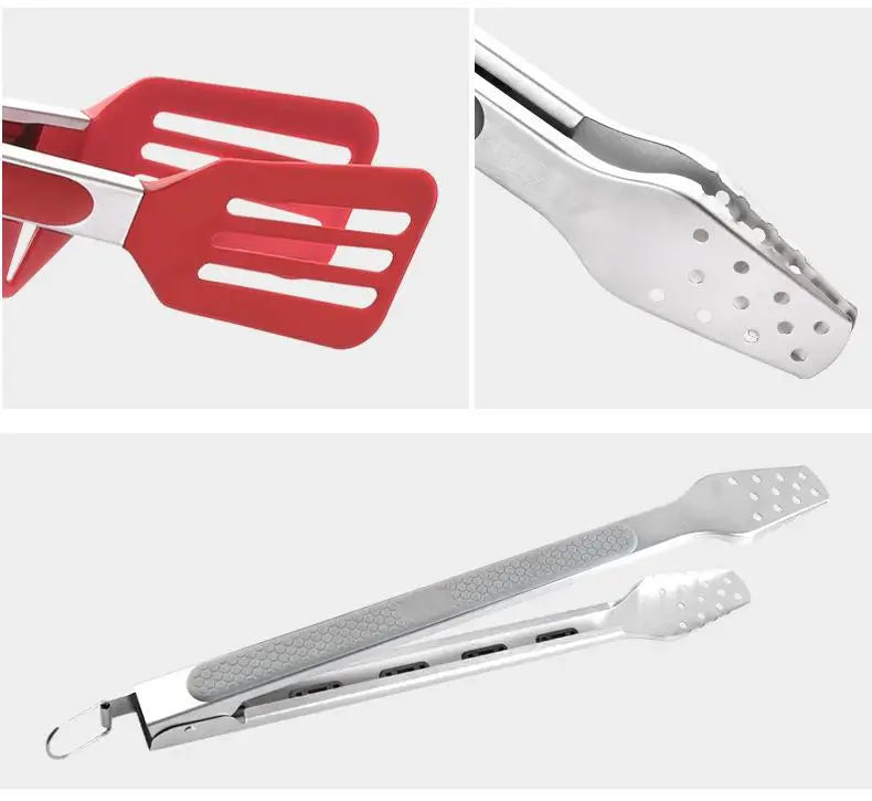 Stainless Steel Kitchen Tongs Set – Silicone Anti-Slip Clamps