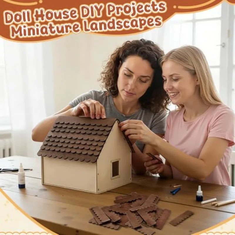 50pcs 1:12 Miniature Dollhouse Roof Shingles – Brown Wood DIY