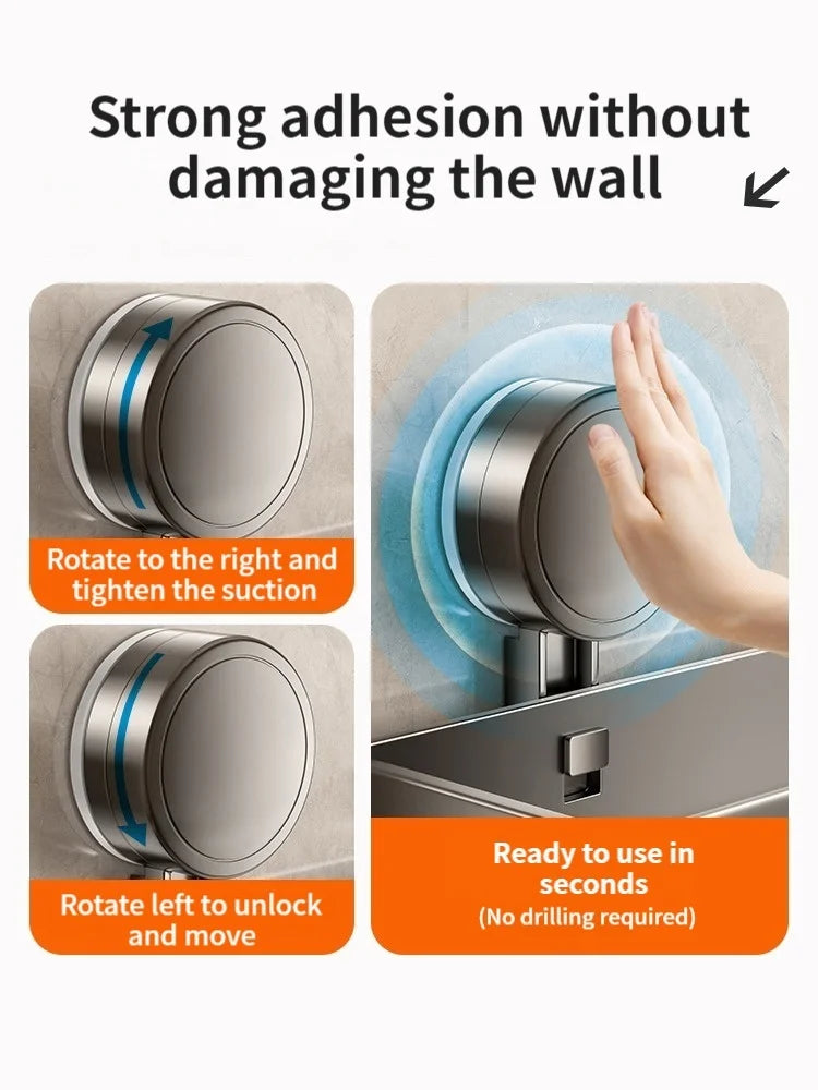 No-Drill Suction Cup Wall Storage Rack | Aluminum Organizer