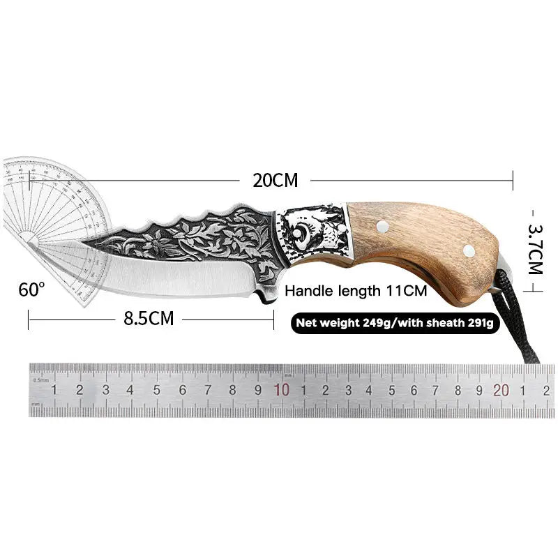 Fixed Blade Camping Knife – Stainless Steel & Olive Wood