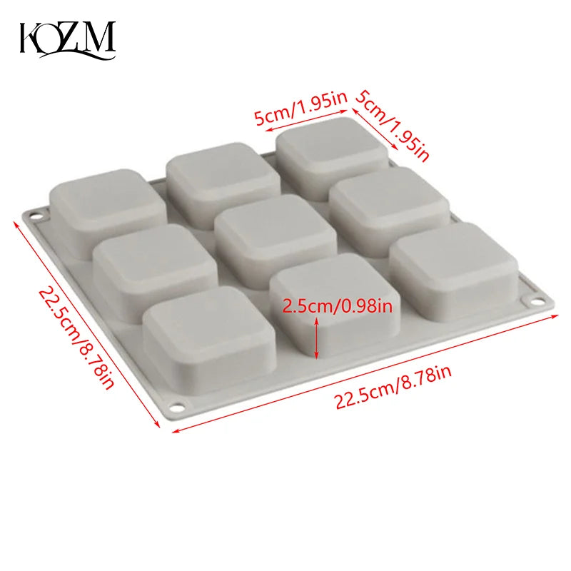9-Cavity Silicone Soap Mold | Square Handmade Soap Bar Mold